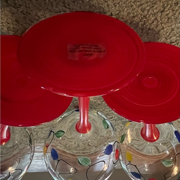 Vintage Hand Blown & Painted Balloon Shaped Home Essentials Elegant Red Stems - Picture 3 of 6